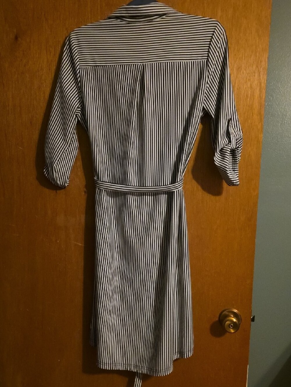 Mlle Gabrielle Black and White Vertical Stripe Midi Shirt Dress with Waist Tie - Picture 3 of 3